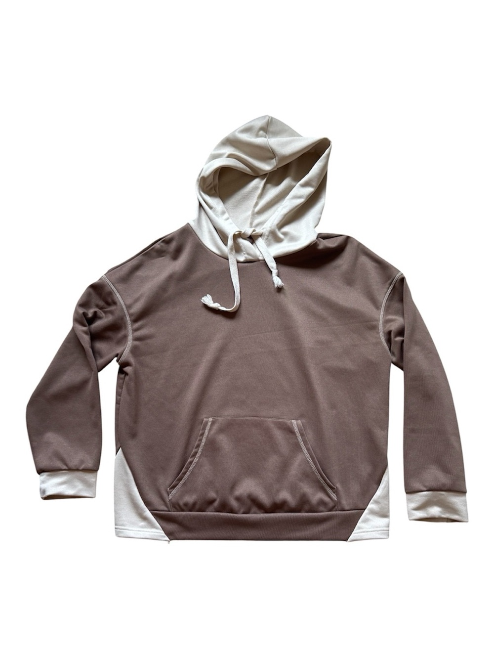 SHEIN Two-Tone Taupe and Cream Hooded Pullover Hoodie Sweatshirt